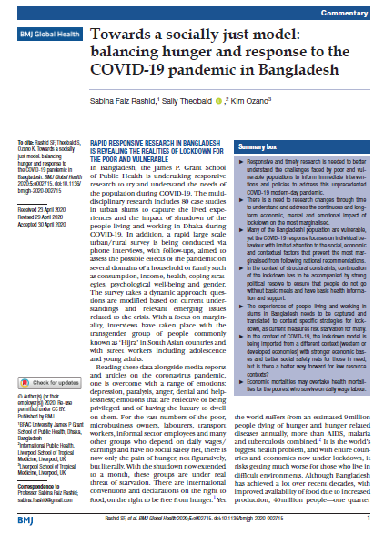 Towards a socially just model balancing hunger and response to the COVID 19 pandemic in Bangladesh